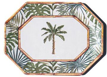 "Abode Homewares Rainforest Palm Melamine Octagonal Platter - Green - 16"" x 12"""