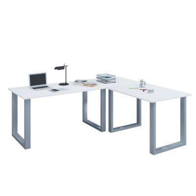 Eckschreibtisch, Winkel 90°, Bügelfuß, B 1900 x T 800/1900 x H 760 mm, weiß/silber