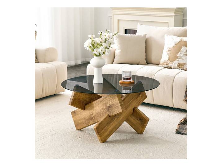 Celya Couchtisch Runder aus Glas mit stabilem Untergestell (ca. 79 cm, Höhe ca. 45 cm, Wohnzimmertisch für stilvolle Einrichtung)