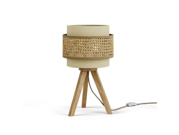 Vicco Tischlampe Morten Creme 26 x 45 cm mit Standfuß, Holz, Rund, E27, 26x45x26 cm, Lampen & Leuchten, Innenbeleuchtung, Tischlampen