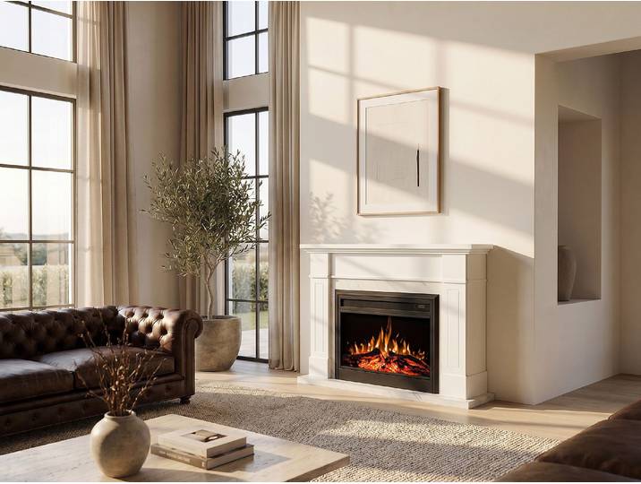 Elektrischer Kamin mit Sims - L 134 x T 34 x H 105,2 cm - Weiß - ESUKO