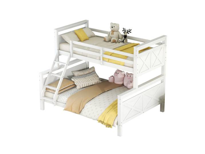 Okwish Etagenbett 90/200 cm mit Leiter und Sicherheitsgeländer umbaubar in 2 getrennte Betten weiß, Weiß, Holz, 140x200 cm, Babymöbel & Kindermöbel, Kinderzimmer & Jugendzimmer, Stockbetten