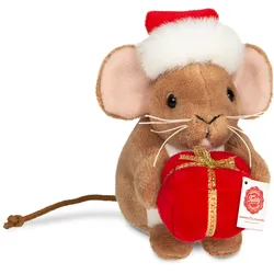 Teddy-Hermann - Weihnachtsmaus mit Geschenk 11 cm