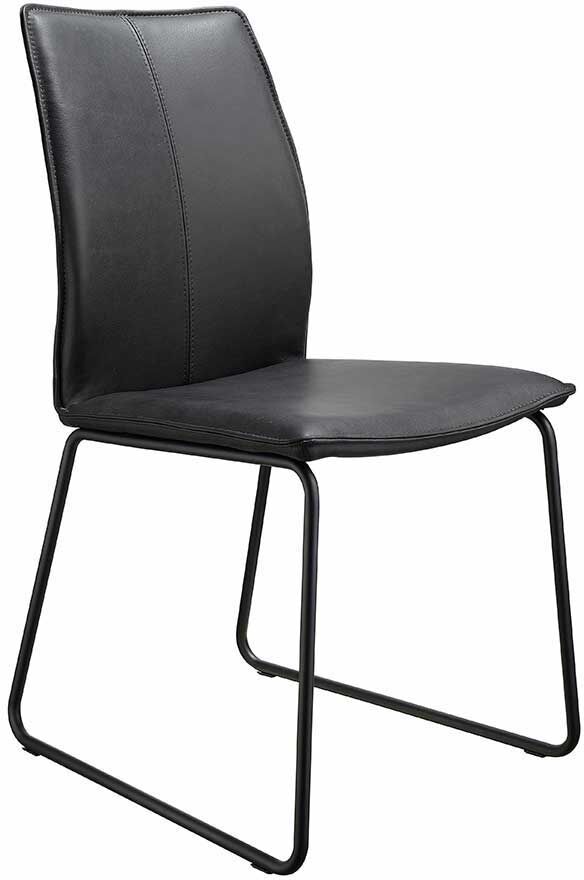 Pharao24.de Leder Esszimmerstuhl in Schwarz Metallbügeln (2er Set)