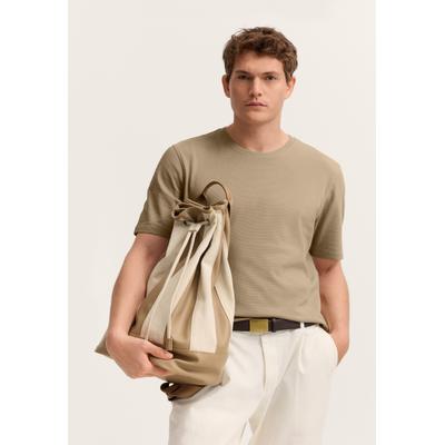 T-Shirt BUGATTI, Herren, Gr. L, beige (70, braun), 100% Baumwolle, unifarben, normal, Rundhals, Shirts T-Shirt, mit einer eleganten Struktur