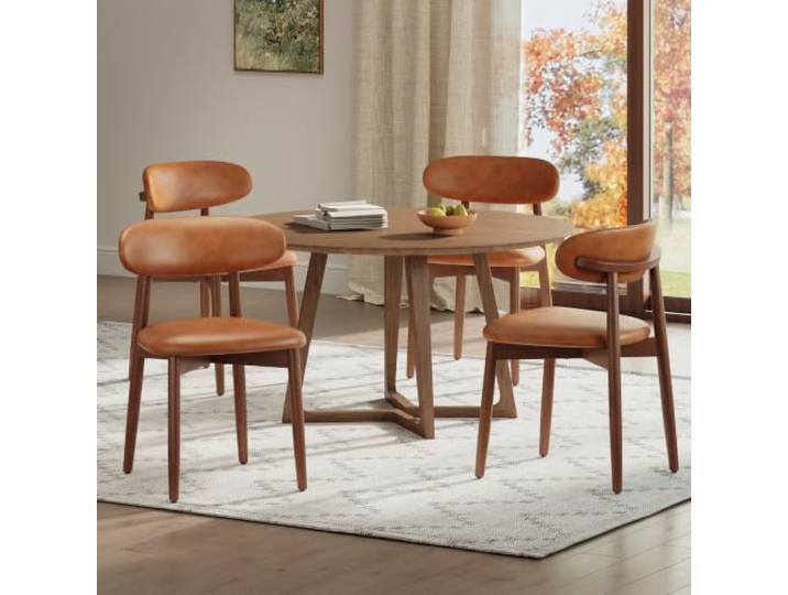 COLAMY Esszimmerstuhle 4er Set, Stühle Esszimmer, Küchenstühle Hochdichter Schaumstoff, Atmungsaktives PU-Leder, Gepolsterte Sitzfläche, Sitzstuhl für Küche Wohnzimmer Haushalt & Café, Braun