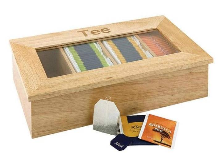 Teebox APS mit 4 Kammern , braun (nature), B:20cm H:9cm, Holz, Lebensmittelaufbewahrungsbehälter, Teebox