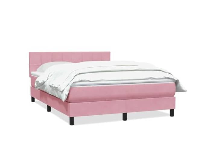 PUGYNBK Boxspringbett, Samt, Rosa, 140 x 220 cm Taschenfedern, verstellbares Kopfteil, atmungsaktive Matratzenschoner, Lattenrost