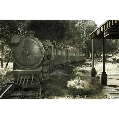 Fototapete PAPERMOON "Alter Zug Grau", bunt, B:3,5m L:2,6m, Vlies, Tapeten