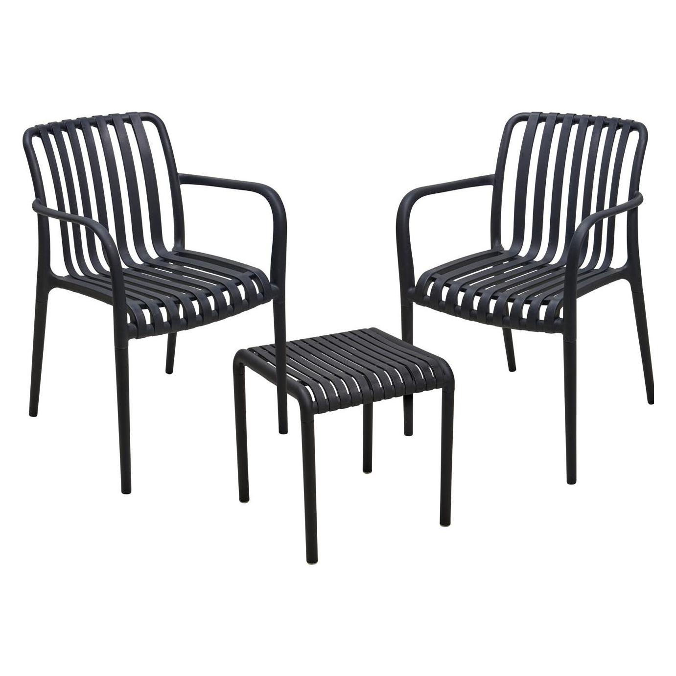 ProGarden Modernes Bistro-Set: 2 Gartenstühle mit Armlehnen & ein schicker Beistelltisch, Schwarz (68192393)