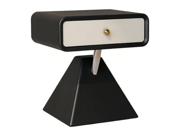 Zimmer Nachttisch mit Schubladenoberseite, Metallstange, schwarzer Sockel Zur Aufbewahrung im Schlafzimmer(Schwarz,Groß)