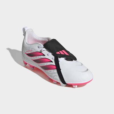 Fußballschuh ADIDAS PERFORMANCE "PREDATOR CLUB KIDS, FESTE BÖDEN/GEMISCHTE BÖDEN, UMSCHLAGBARE ZUNGE", Herren, Gr. 34, pink (cloud weiß, solar turbo, core schwarz), Synthetik, Schuhe Fußballschuh, für viele verschiedene Böden geeignet