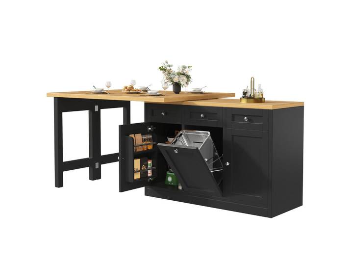 Evryae Servierwagen Multifunktionaler Küchentisch ausziehbar mit verstecktem Stauraum stabile Konstruktion, Schwarz, Rechteckig, 120x72x40 cm, Küchen, Küchenmöbel, Kücheninseln