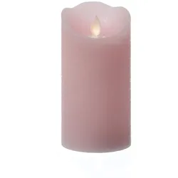 LED Kerze mit beweglicher Flamme Echtwachs Rustik-Optik H: 15cm Timer rosa