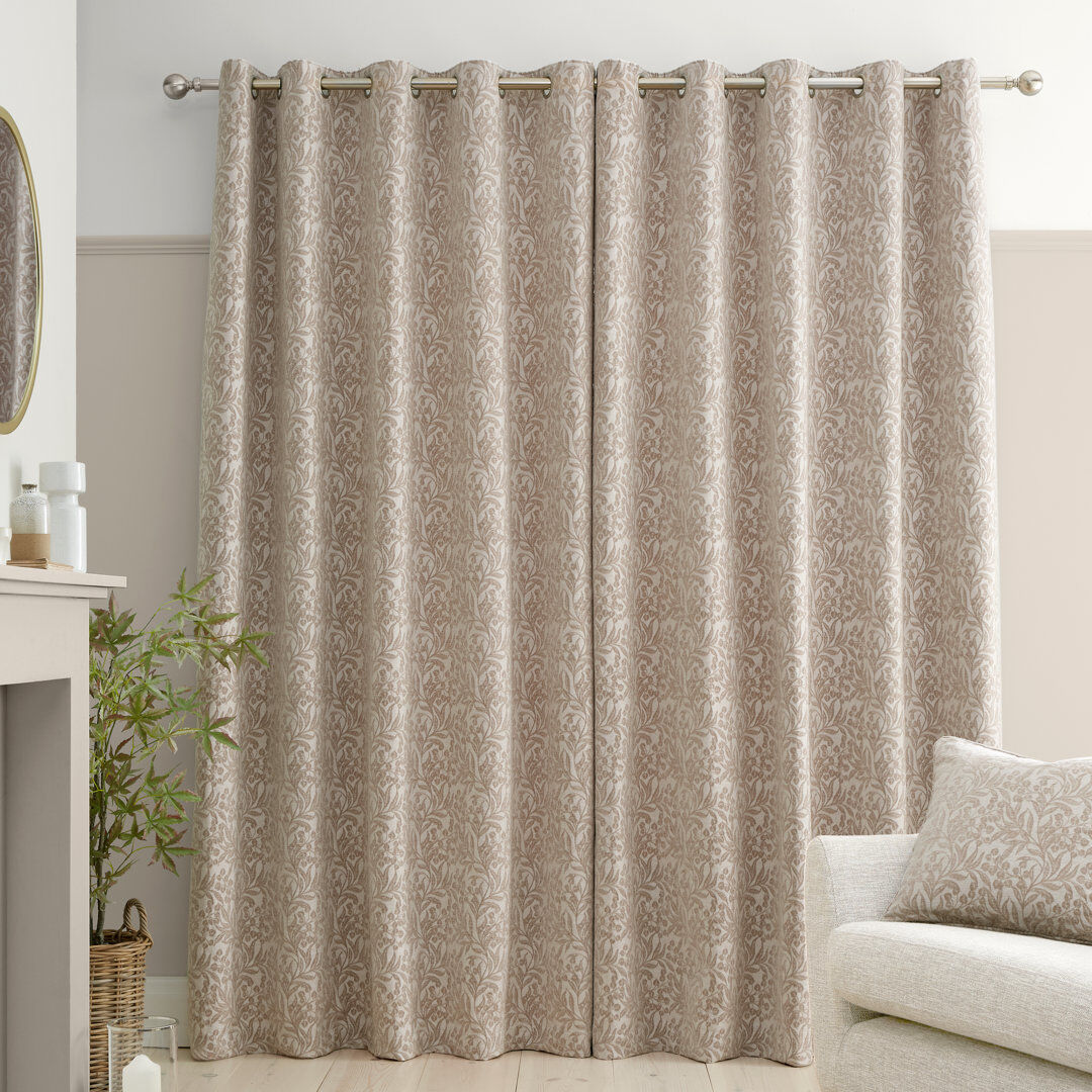Bianca Cotton Chenille Leaves Lined Eyelet Curtains Natural 46x90 Inch