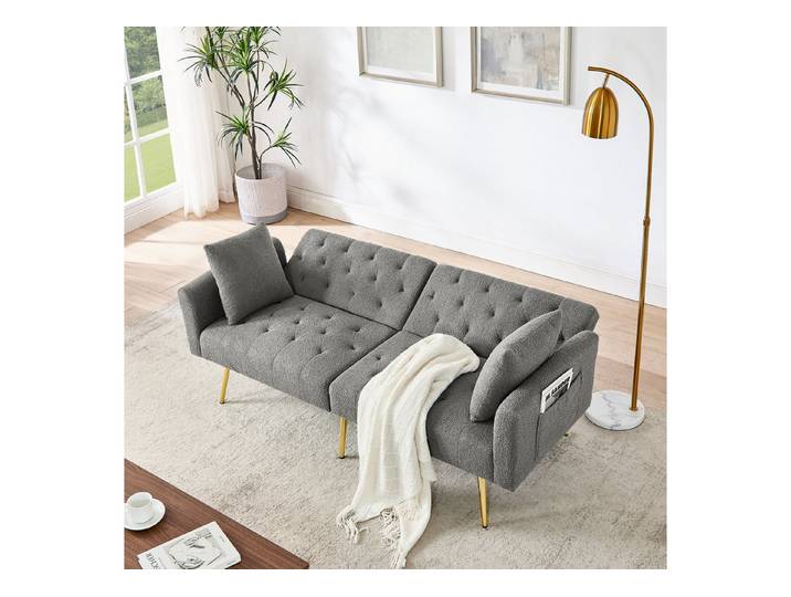 HAUSS SPOLE Schlafsofa aus weicher Stoff,Zweiersofa Loungesofa mit 2 Kissen & Metallbeine, Set, für Wohnzimmer,Mietwohnung,kleines Apartment