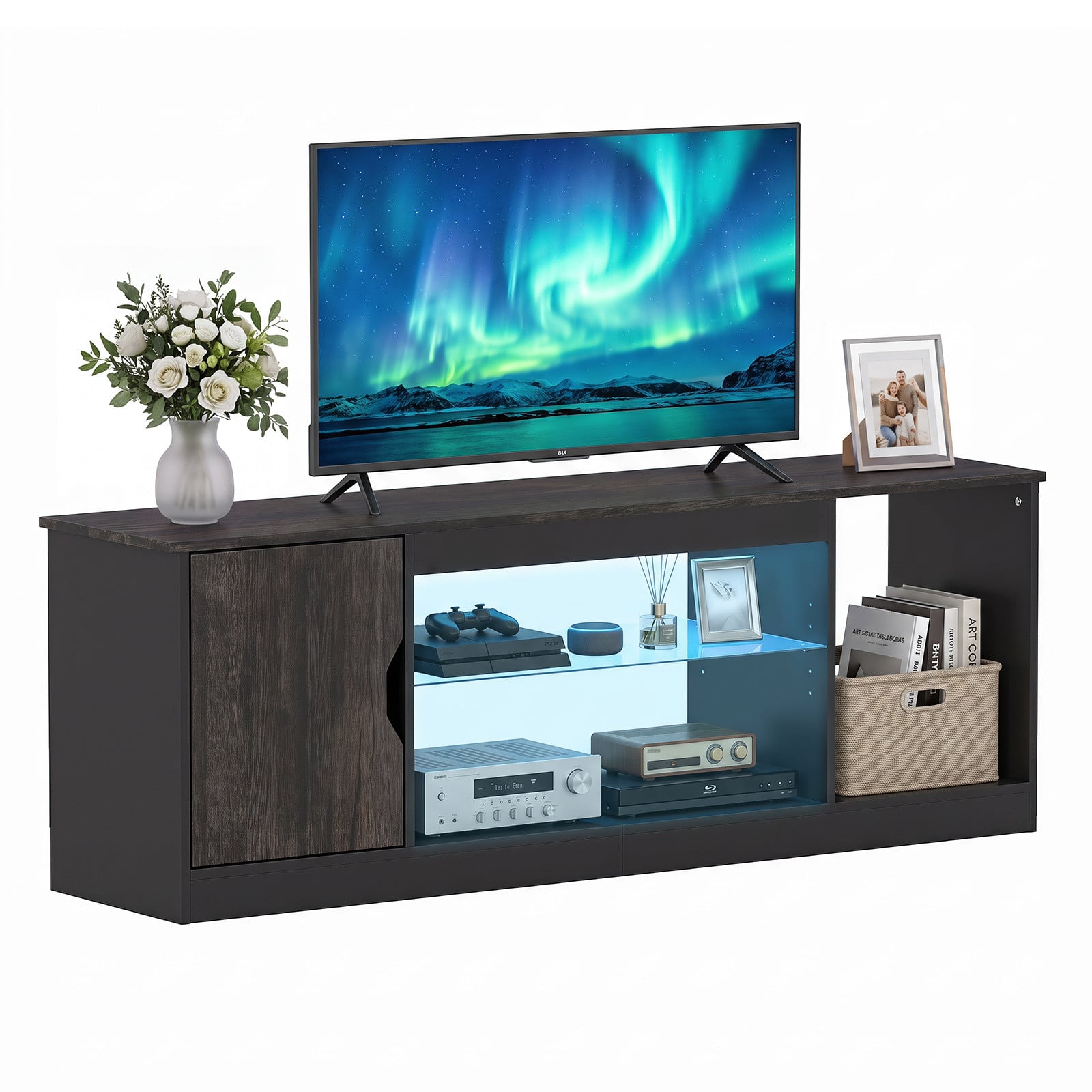 Costway TV Kast met LED-verlichting en verstelbare planken, Zwart