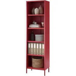 Jan Nowak Bücherregal Metall MARIO 5 Ebenen, Industrie-Design | Standregal Stahl Metallregal Büro Wohnzimmer Arbeitszimmer, 180x50x35cm Rot