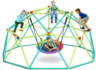 Klokick Klo Kick 10 ft Climbing Dome Swing Set with Saucer Swing for Kids 3-12