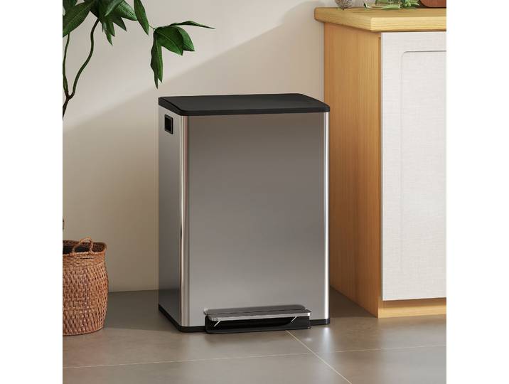 HOMCOM Poubelle Double 2x30L Cuisine à Pédale Argent