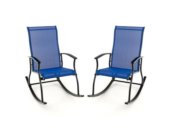 Helloshop26 2 Schaukelstühle für den Außenbereich, 102 x 68 x 100 cm, ultimativer Komfort, Stoff, Marineblau, Metall, 20_0020590