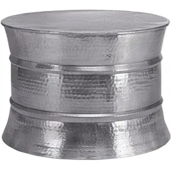 COUCHTISCH rund Ø62x33 cm Silber aus Aluminium Hammerschlag Design
