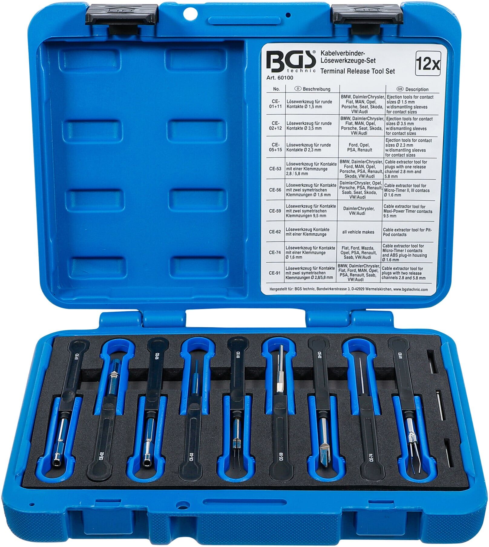 BGS Kabelverbinder-Lösewerkzeug-Satz universal 12 teilig ; BGS technic (60100)