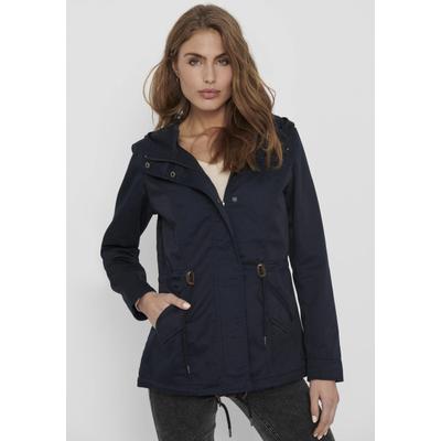Parka ONLY "ONLLORCA CANVAS PARKA CC OTW", Damen, Gr. XS, blau (blau graphite), Web, Obermaterial: 80% Polyester, 20% Baumwolle, unifarben, ca. Mitte Oberschenkel, Jacken Parka, mit Kapuze