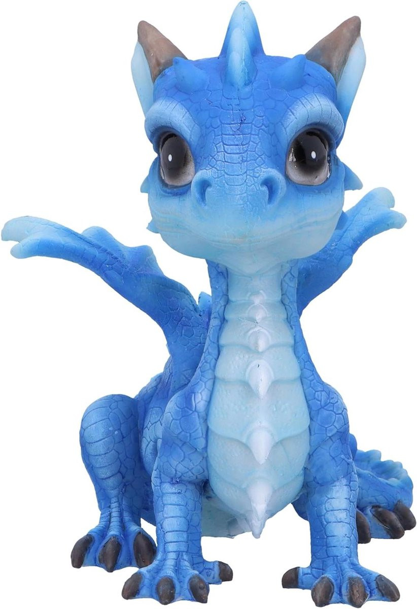 Handgeschilderd Baby Draak Beeldje - Blauw - Decoratief Draak Figuur voor op tafel