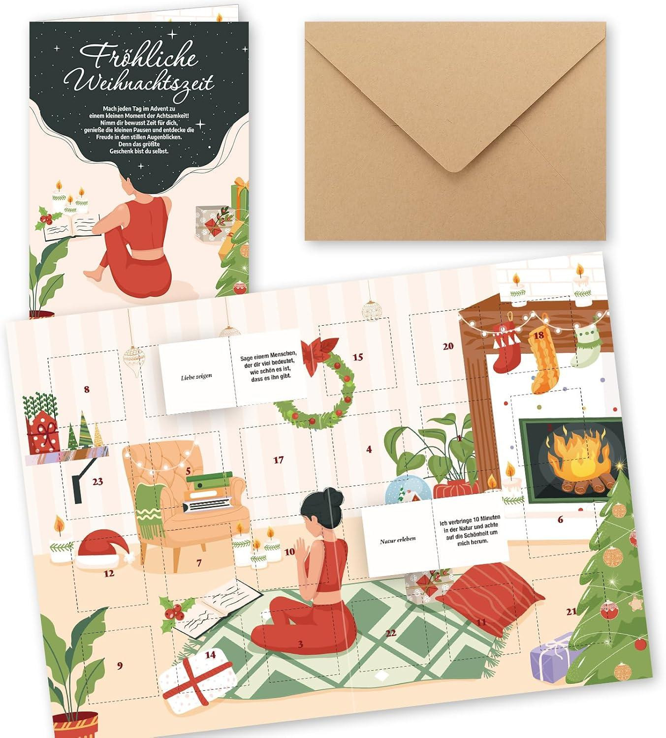 oCreon Adventskalender voor vrouwen met vensters en mindfulnesstaken