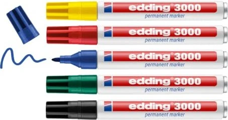 edding 3000 Basic Permanentmarker farbsortiert 1,5 - 3,0 mm, 5 St.