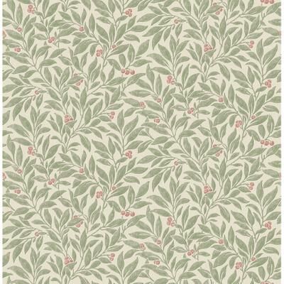 Advantage Winter Berry Green Vine Wallpaper