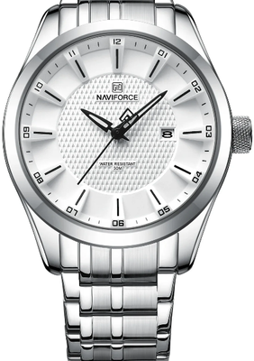 ModernMart Luxury Quartz Watch For Men Stainless Steel Waterproof Business Wristwatch silver White