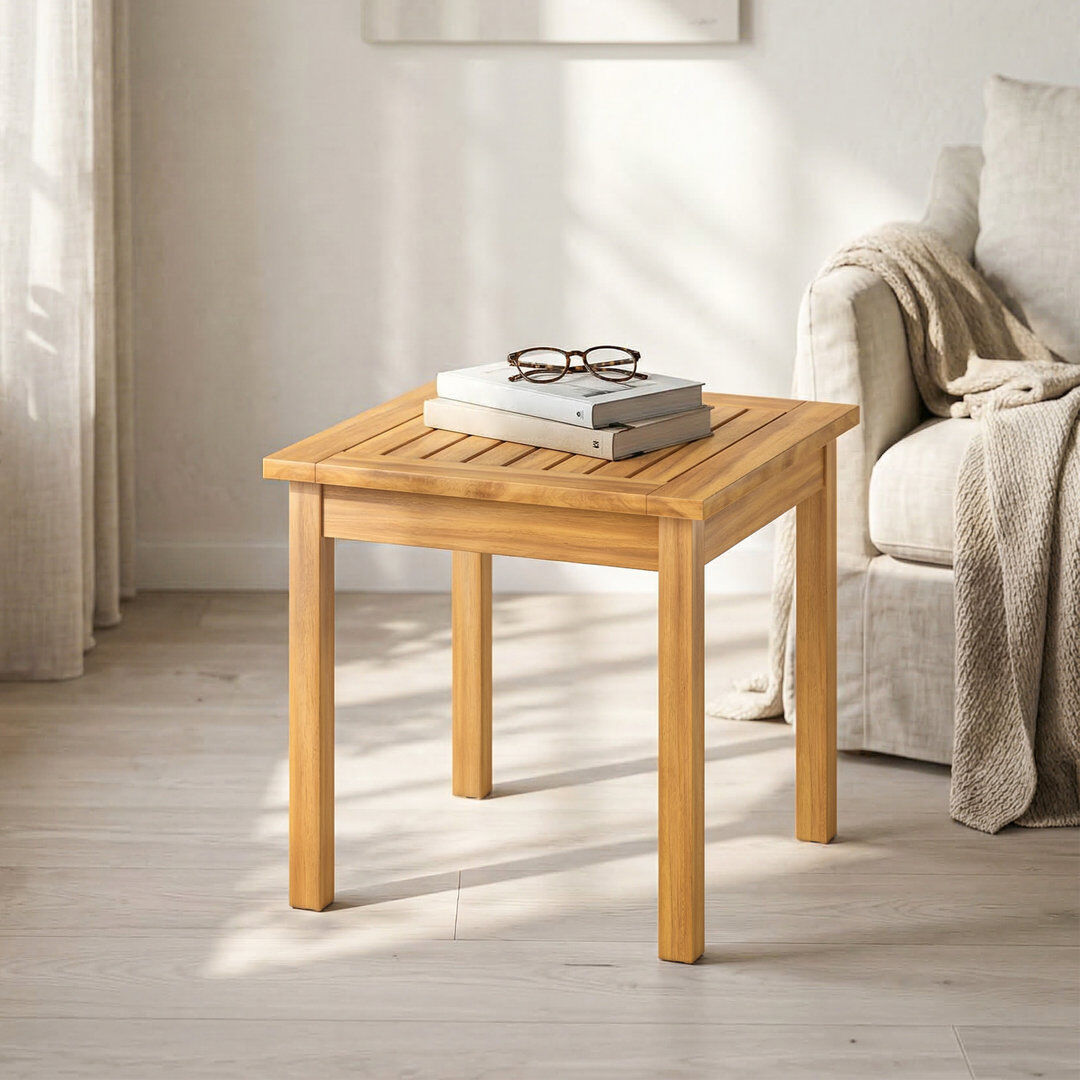 17 Stories Outsunny Garden Table, Outdoor Side Table, Slatted Tabletop, Natural Wood Brown