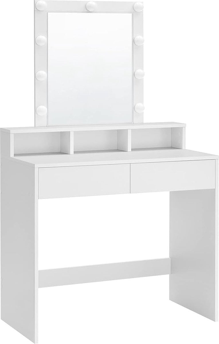 VASAGLE Kaptafel met spiegel en gloeilampen, instelbare helderheid, wit