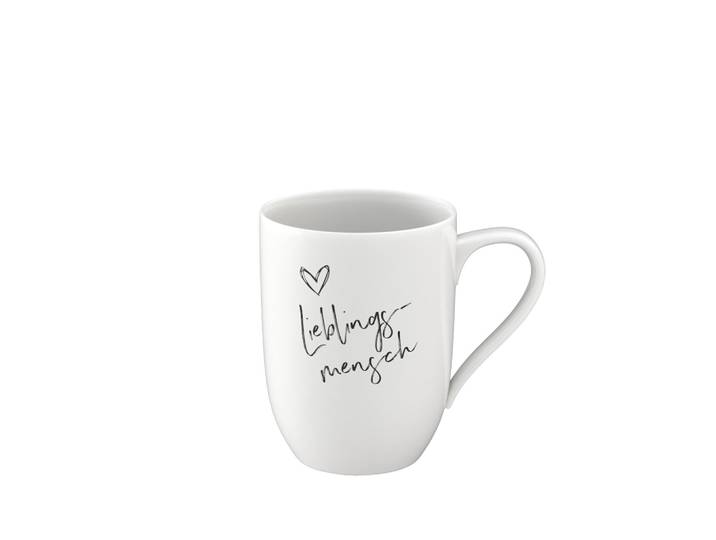 Becher VILLEROY & BOCH Becher mit Henkel 'Lieblingsmensch' Statement 290 ml weiß , weiß, Porzellan, Trinkgefäße, Becher