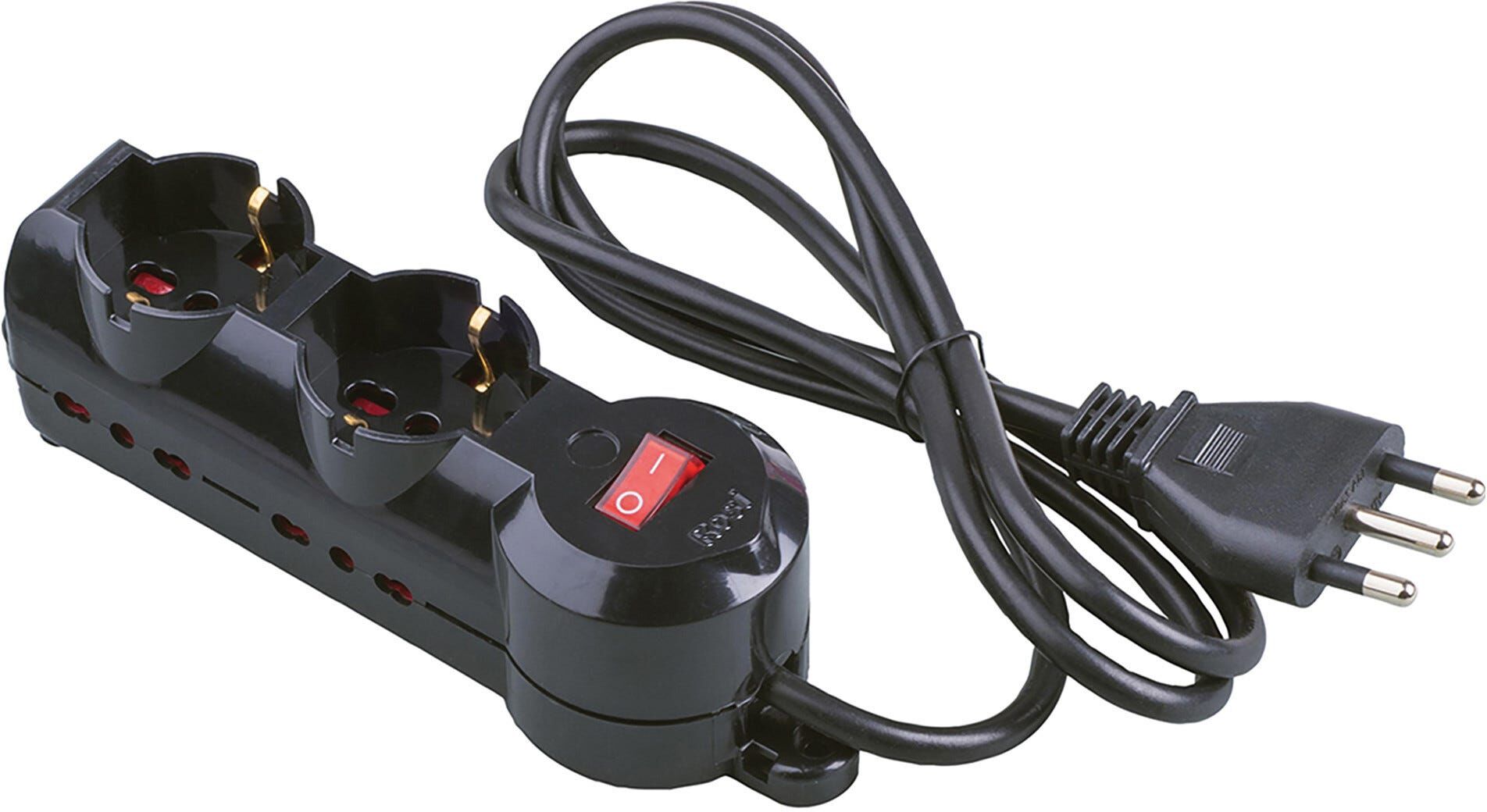 Rosi MULTIPRESA  2 PRESE 2P+T BIPASSO/ SCHUKO + 4 USCITE 2P+T BIPASSO COLORE NERO