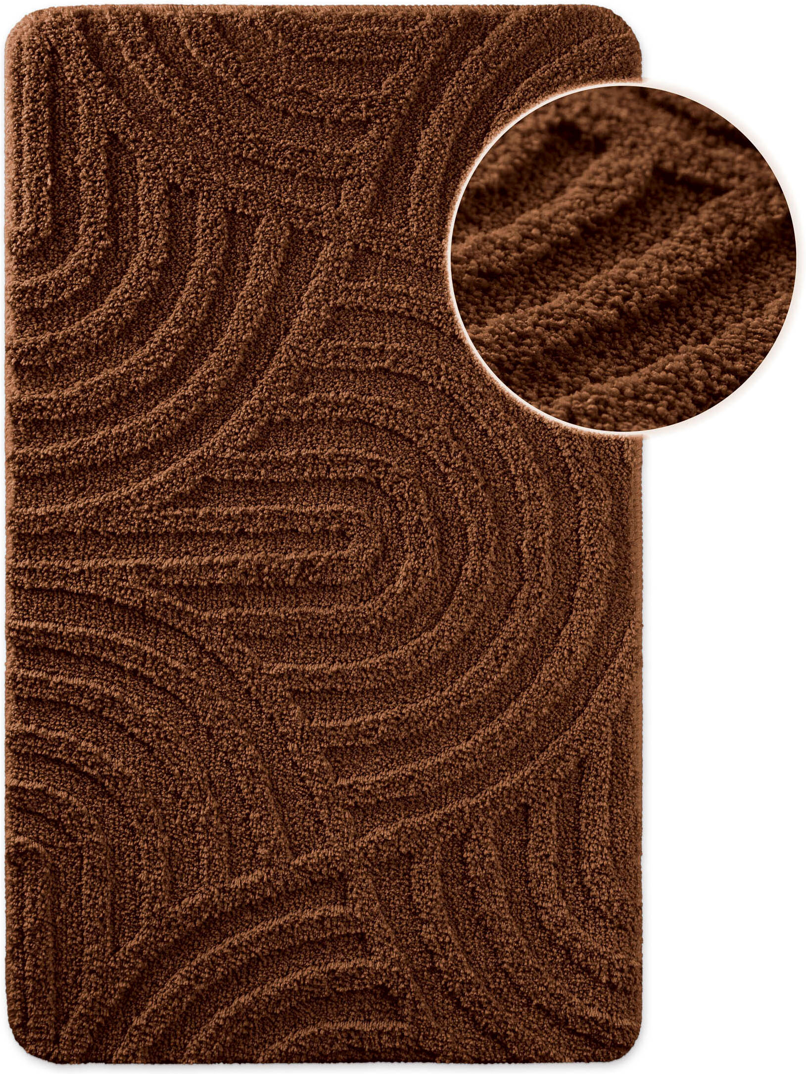 Badematte WECON HOME "Fiete", braun (nuss braun), H:25mm, Polyester, Badematten, Badematte, Badteppich, Hoch-Tief-Effekt, weich, rutschhemmend, waschbar, getuftet nuss braun rechteckig (80cm x 150cm )