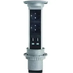 Kopp 939616015 VersaPULL, 2-fach Schutzkontakt-Steckdose mit 2x USB-Anschlüssen, ohne Anschlusskabel, Farbe: aluminium gebürstet
