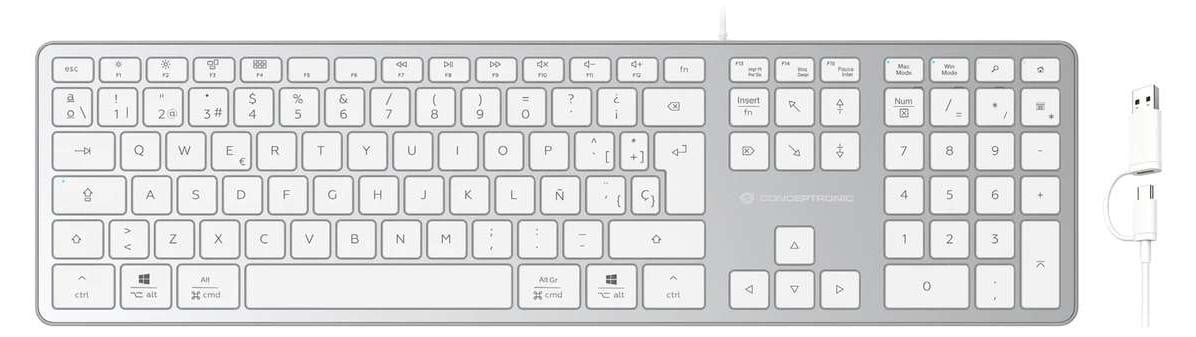 Conceptronic KAYNE02WES USB-toetsenbord, QWERTY Spaans, volledig formaat, wit