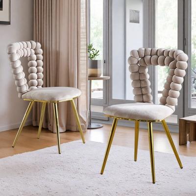 "22.04"" Fabric Modern Lounge Chairs with Golden Iron Tube Legs and Soft Cushions and Hairball Back"