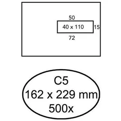 Quantore, Briefumschlag, 500 gummierte Umschläge mit Fenster rechts C5 162 x 229 mm (C5, 500x)