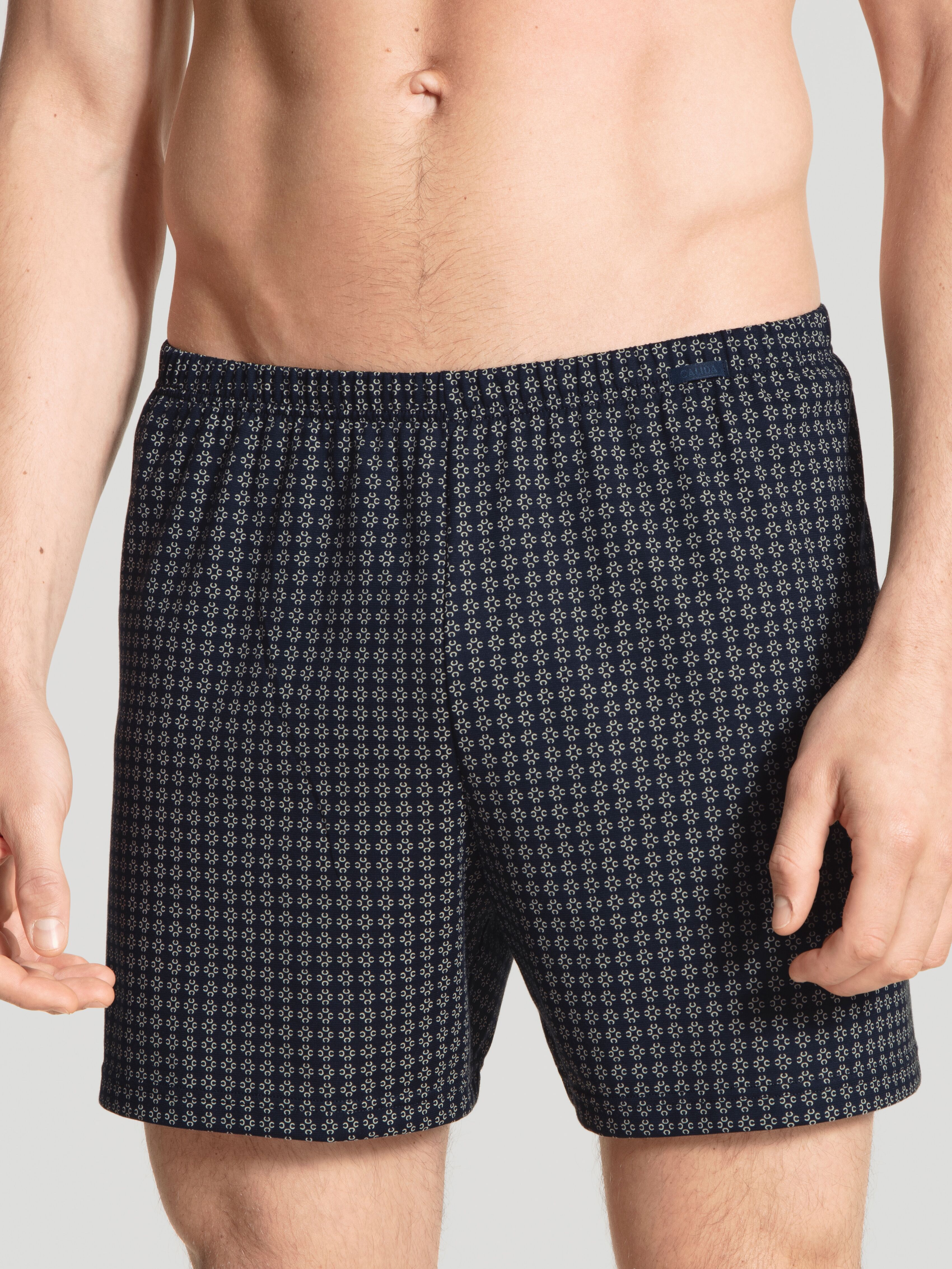Boxershorts CALIDA "Natural Benefit", Herren, Gr. XL (56), Single Jersey, grau, Single Jersey, Obermaterial: 100% Baumwolle, bedruckt, bequem, Unterhosen Boxershorts, elastisch, Single Jersey-Qualität, ohne Eingriff