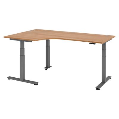 bümö elektrisch höhenverstellbarer Eckschreibtisch Nussbaum 200x120 cm, Gestell in graphit - Eckschreibtisch höhenverstellbar mit Memory-Steuerung,