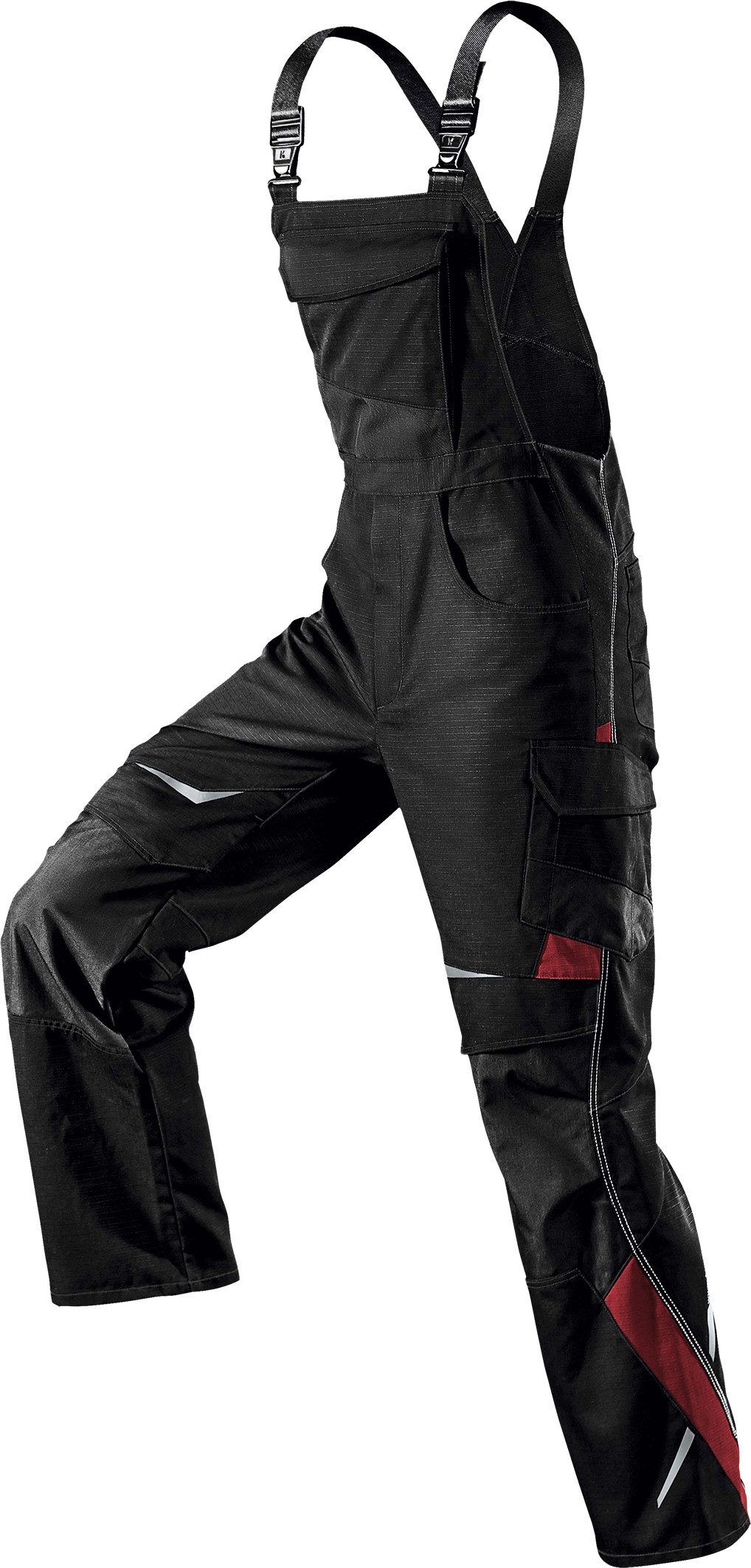 Latzhose KÜBLER "Pulsschlag", Damen, Gr. 50, EURO, schwarz (schwarz, rot), Obermaterial: 100% Polyester PES., Hosen Latzhose