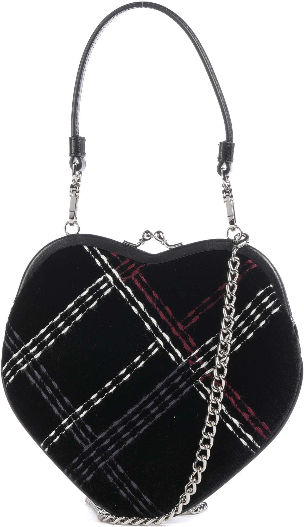Vivienne Westwood Belle Heart Frame Velvet Check Handtasche, schwarz