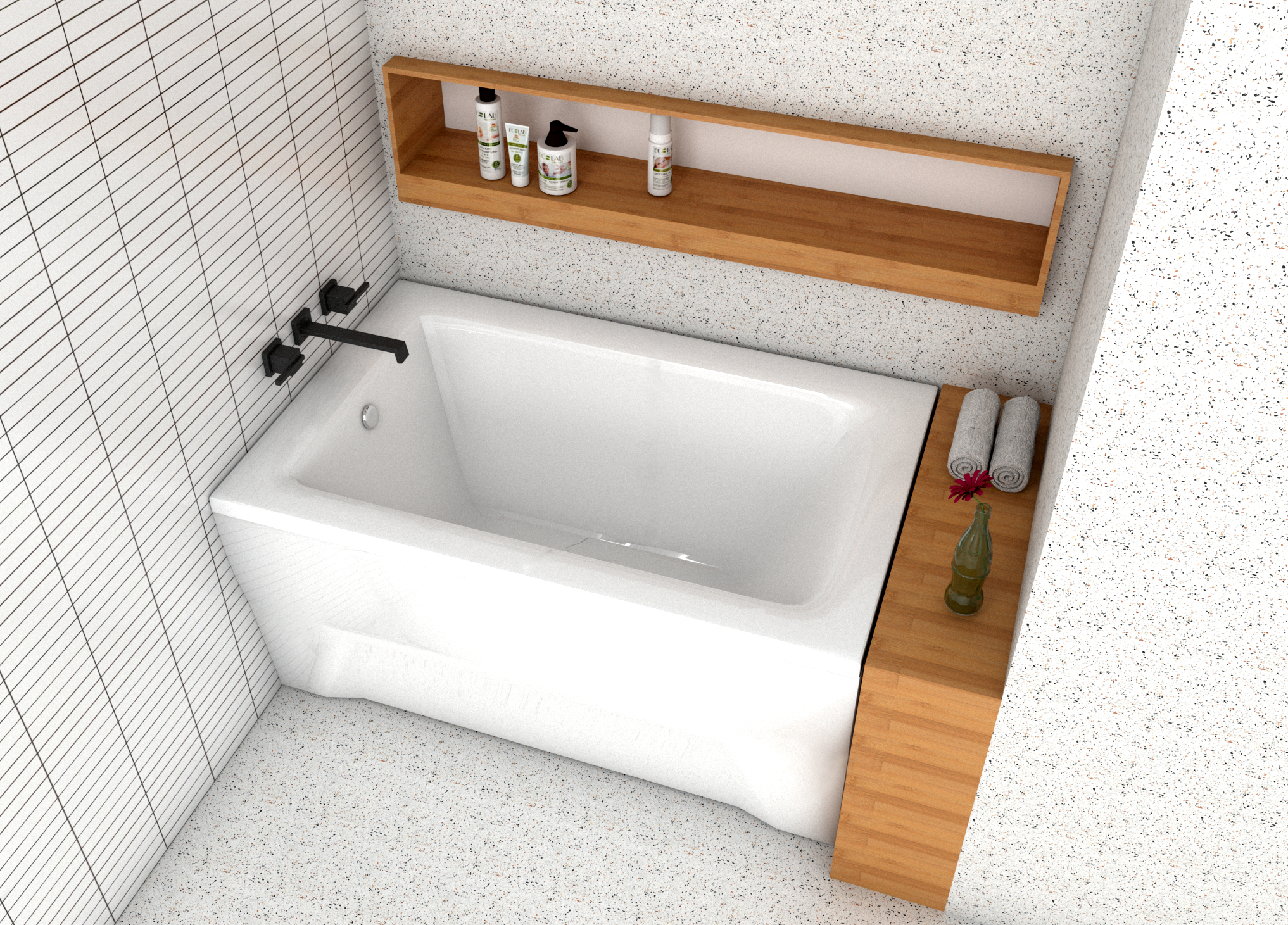 ECOLAM Badewanne Wanne Rechteck Talia Design Acryl weiß 120x70 cm + Schürze Ablaufgarnitur Ab- und Überlauf Automatik Füße Silikon Komplett-Set Wanne
