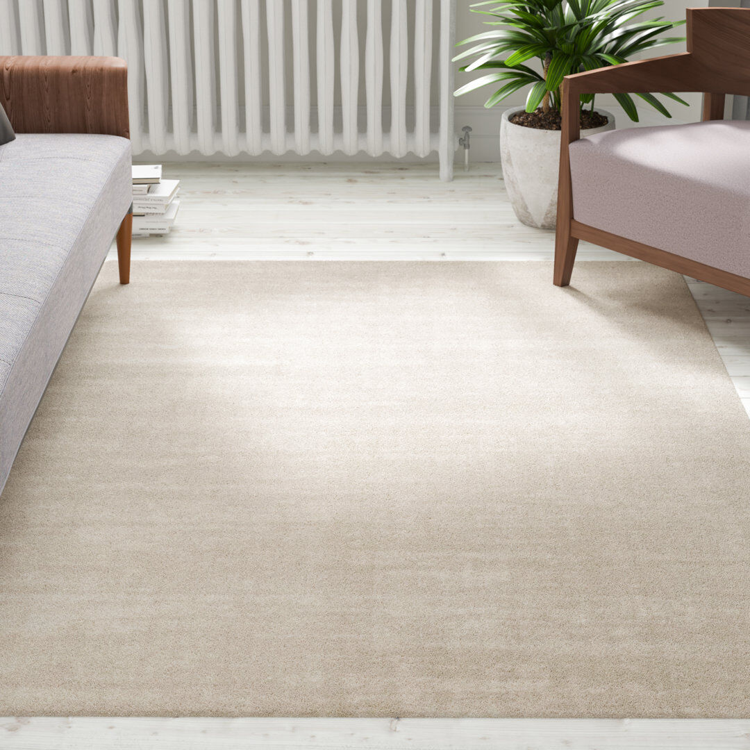 Hykkon Tiffany Smooth Low Pile Semi-Plain Cream Rug Cream Rectangle 120 x 170 cm