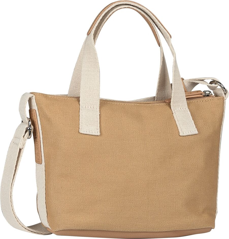 Shopper TOM TAILOR DENIM "Jada", Damen, Gr. B/H/T: 26,5cm x 18cm x 9cm, beige (camel), Baumwolle, Lederimitat, Flechtoptik, kontrastfarbene Details, unifarben mit Farbeinsatz, Taschen Shopper, Damen Umhängetasche, Handtasche mit schückendem Gewebebandgitt