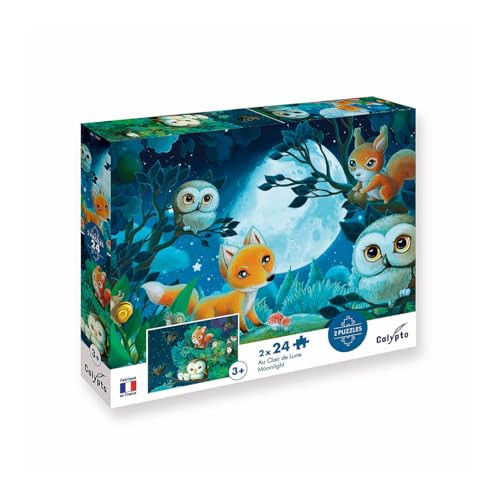 Sentosphère Puzzelset Tiere bij maanlicht, 2x24 stukjes met soft-touch oppervlak en puzzelposter